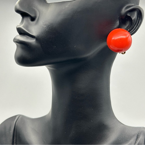 Vintage Napier 1970’s  Clip On Earrings Coral Lucite Button Domed Smooth #699 - Picture 1 of 6
